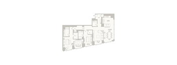 A floor plan of a house with a garage, living room, dining room, kitchen, and two bedrooms.