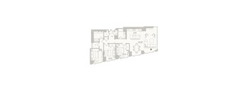 A floor plan of a house with a garage, living room, dining room, kitchen, and two bedrooms.