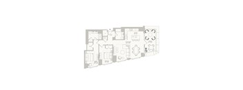 A floor plan of a house with a living room, dining room, kitchen, and two bedrooms.