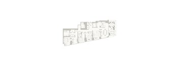A floor plan of a house with a living room, dining room, kitchen, and two bedrooms.