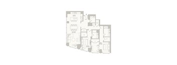 A floor plan of a house with a kitchen, living room, and two bedrooms.