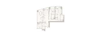 A floor plan of a house with a living room, dining room, kitchen, and bathrooms.