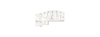 A floor plan of a house with a living room, dining room, kitchen, and two bedrooms.