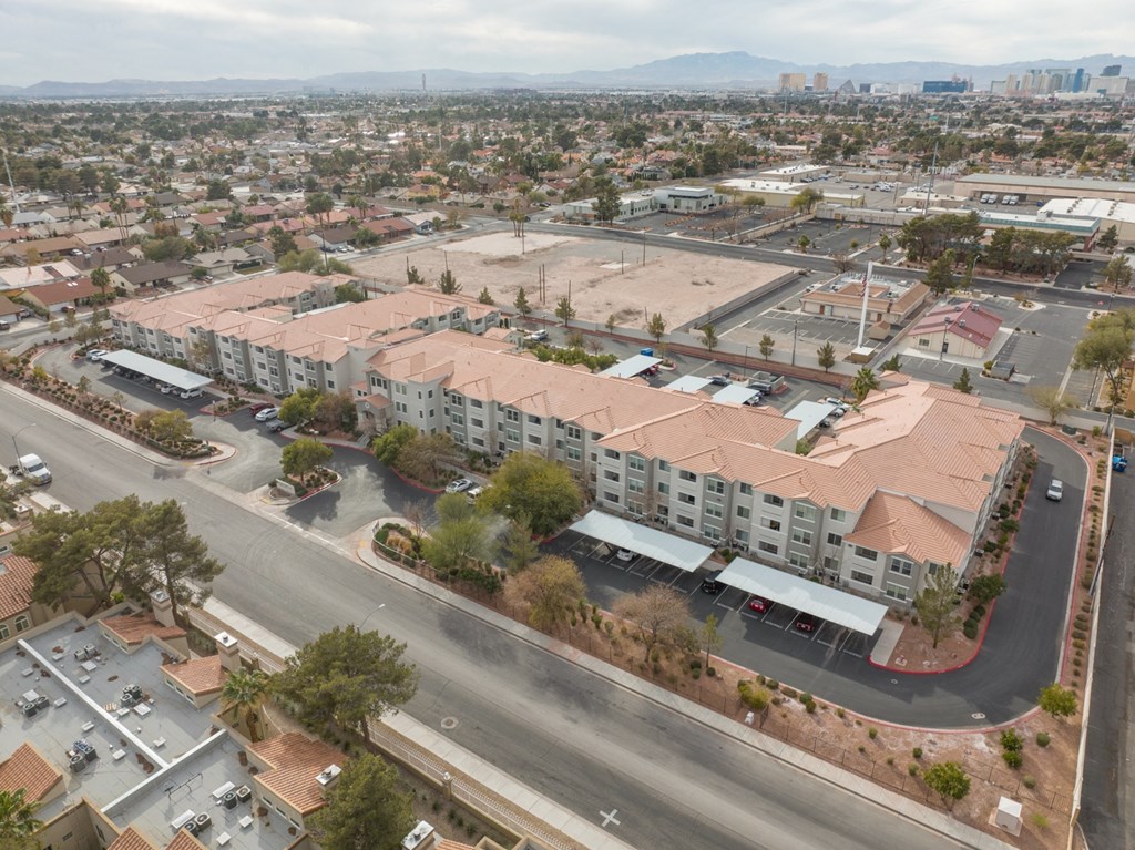 an aerial view of the city