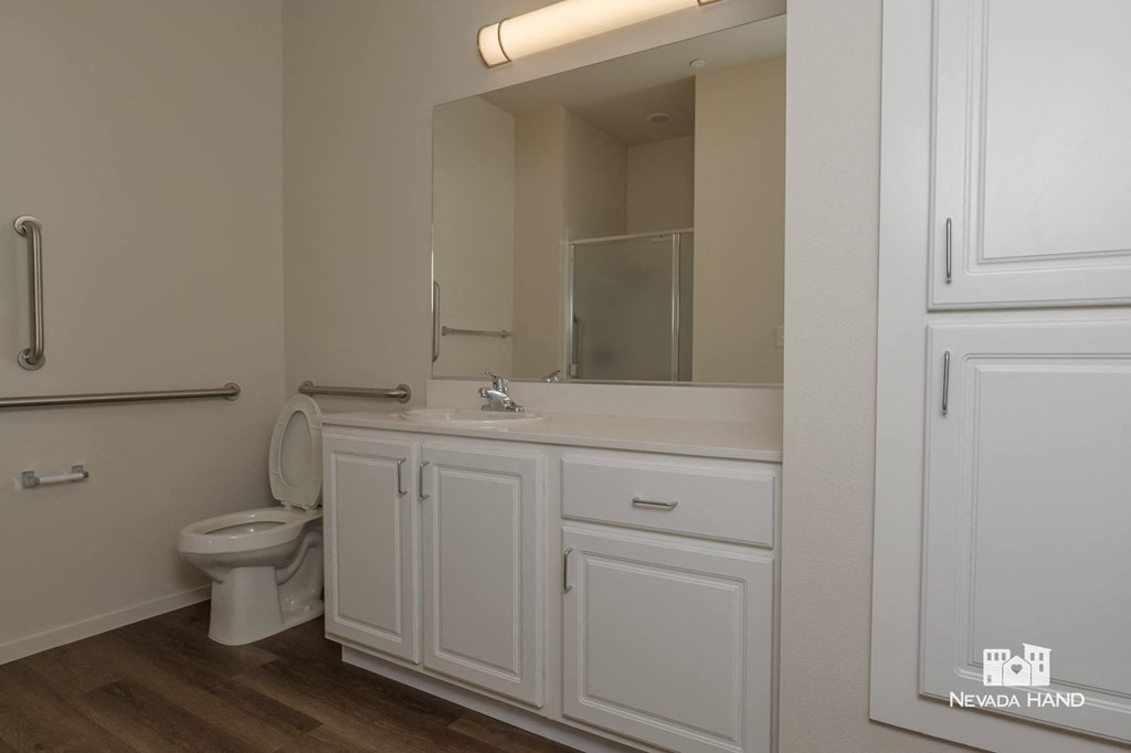 a bathroom with a toilet and a sink and a mirror