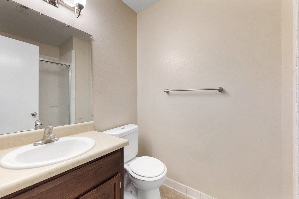 a bathroom with a sink toilet and a mirror