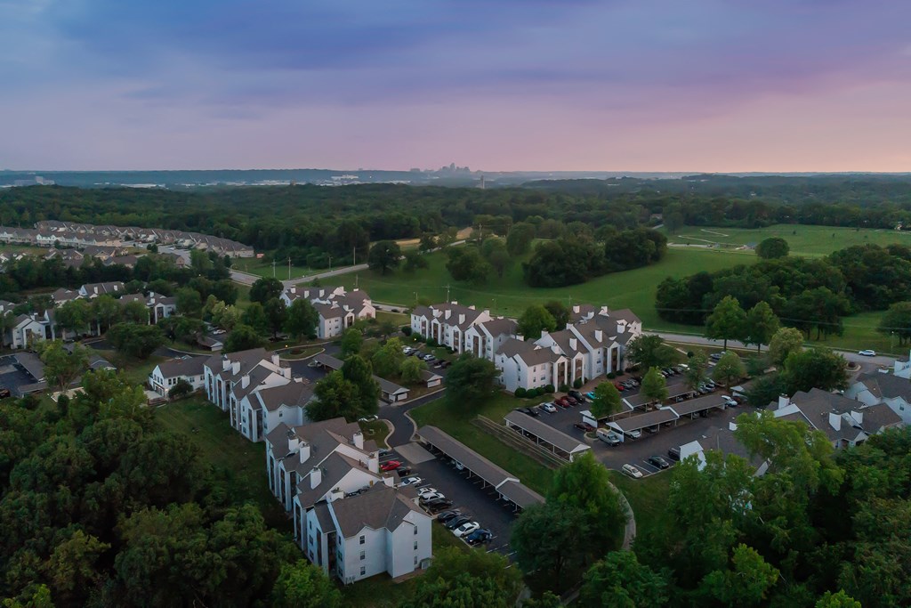 an aerial view of a neighborhood of houses in a suburb