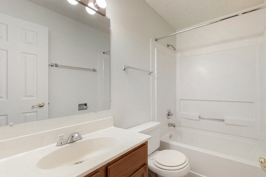 the preserve at ballantyne commons apartment bathroom with sink toilet and tub