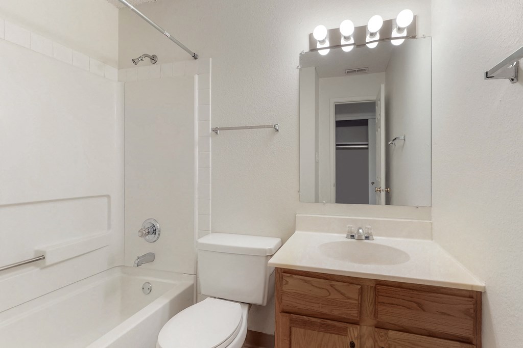 a bathroom with a sink toilet and a bath tub