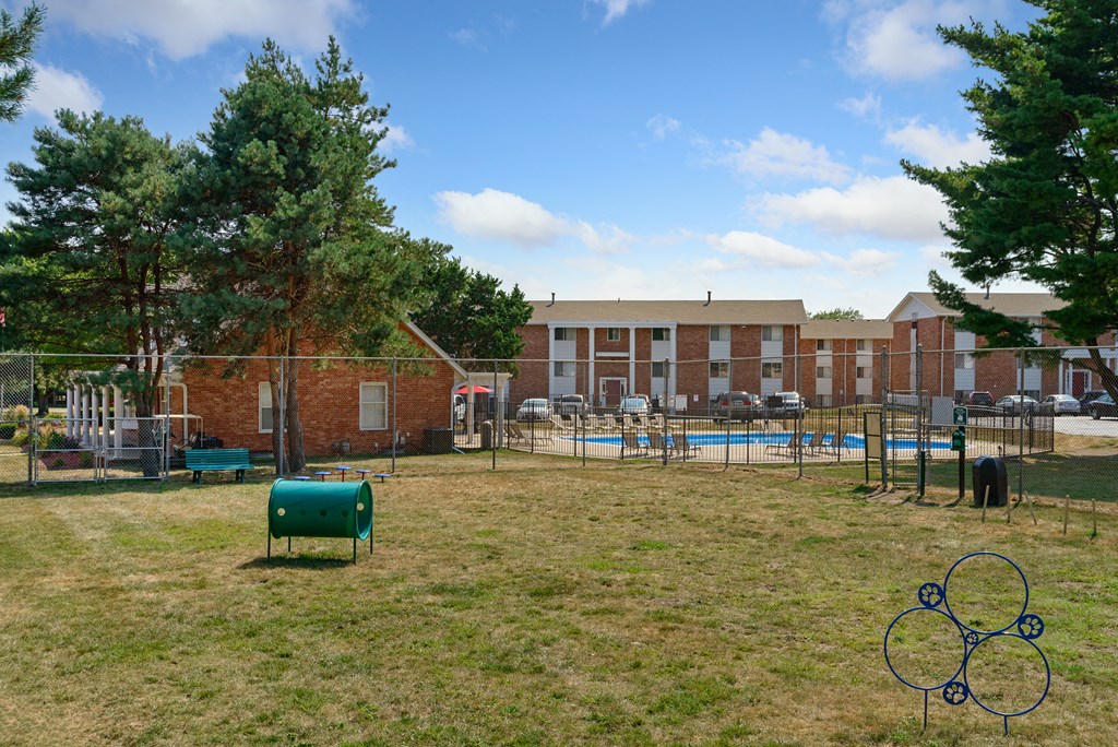 our apartments have a park with a pool and a playground