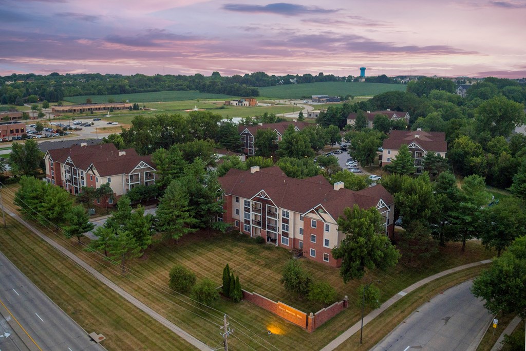 an aerial view of a neighborhood with houses and trees