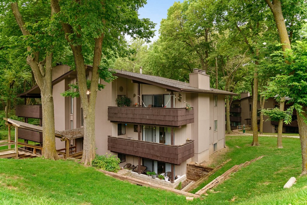 a house in the woods with trees