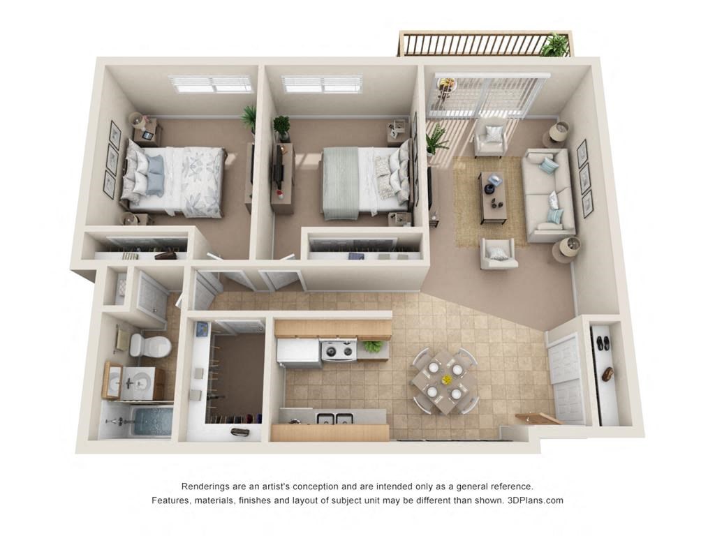 a 3d floor plan of a house with a bedroom and living room