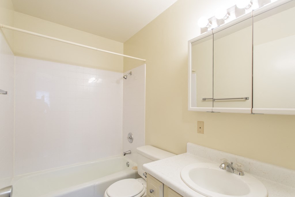 a bathroom with a sink toilet and bath tub