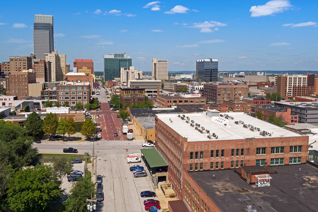 a view of the city from a skyscraper