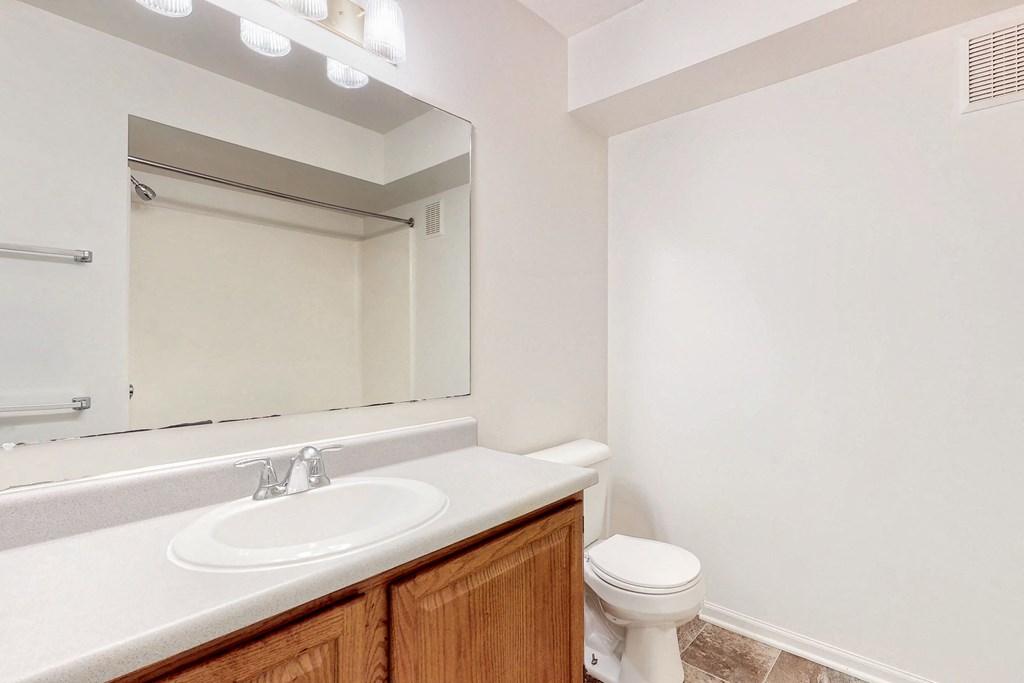 the preserve at ballantyne commons apartment bathroom with sink toilet and mirror