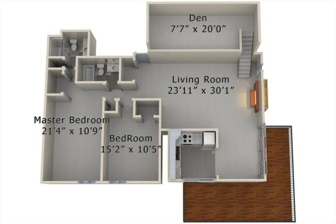 2 Bed 2 Bath Den