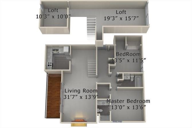 2 Bed 2 Bath Loft