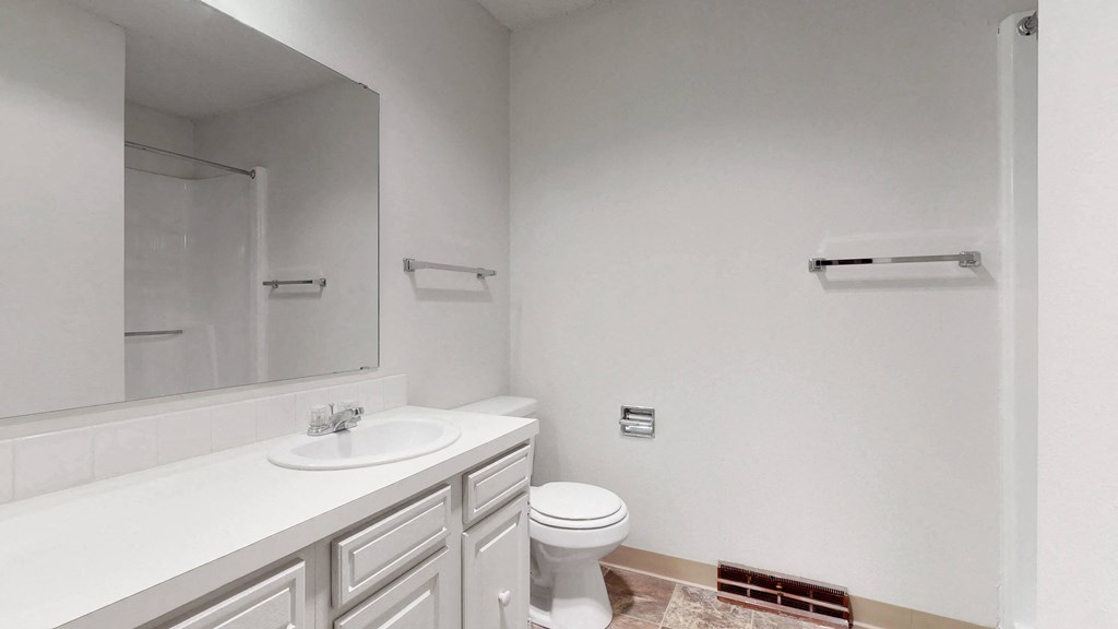 a bathroom with a sink toilet and a mirror