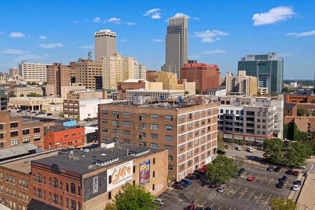 a view of the city from the roof of a building