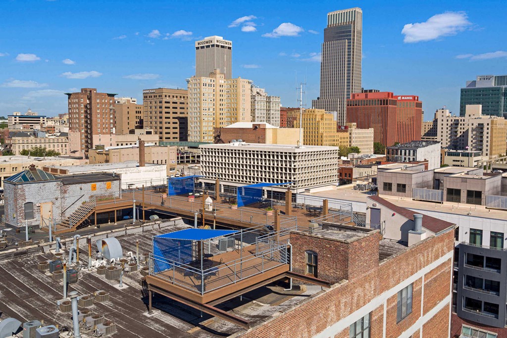 a view of the city from the roof of a building