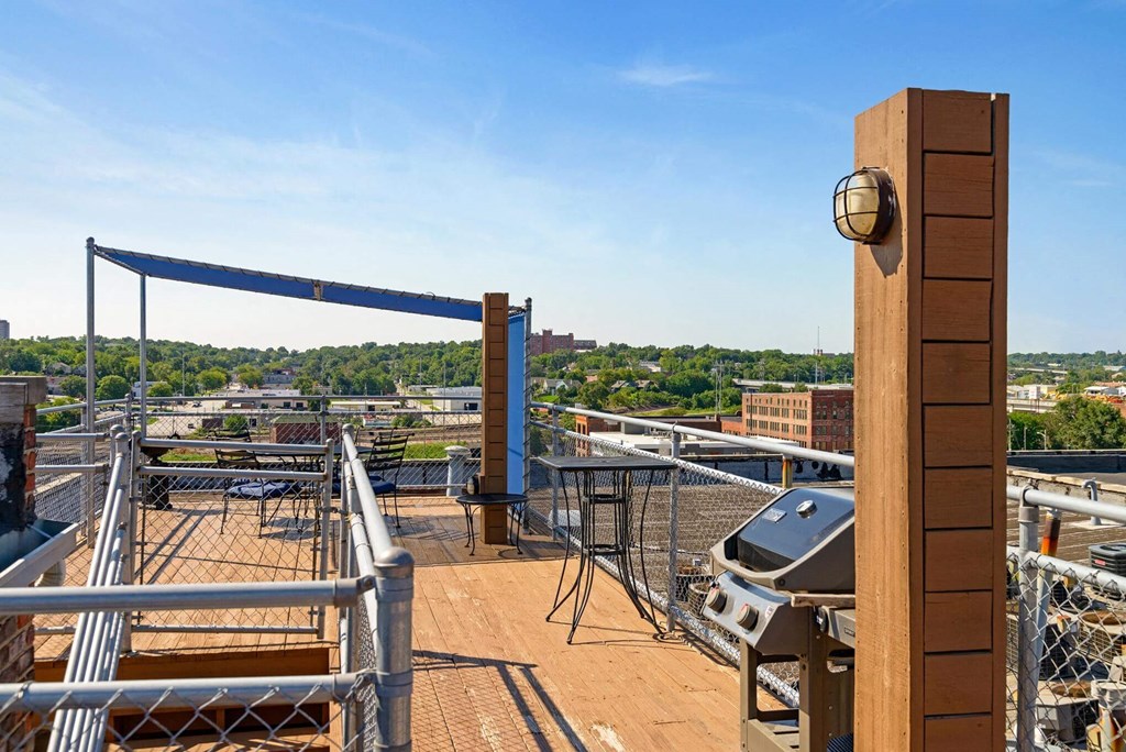 the roof terrace of the building has a view of the city
