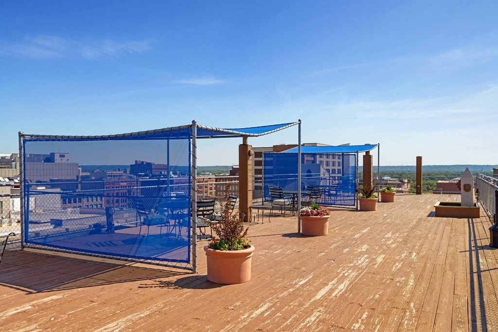 the terrace on the roof of the building