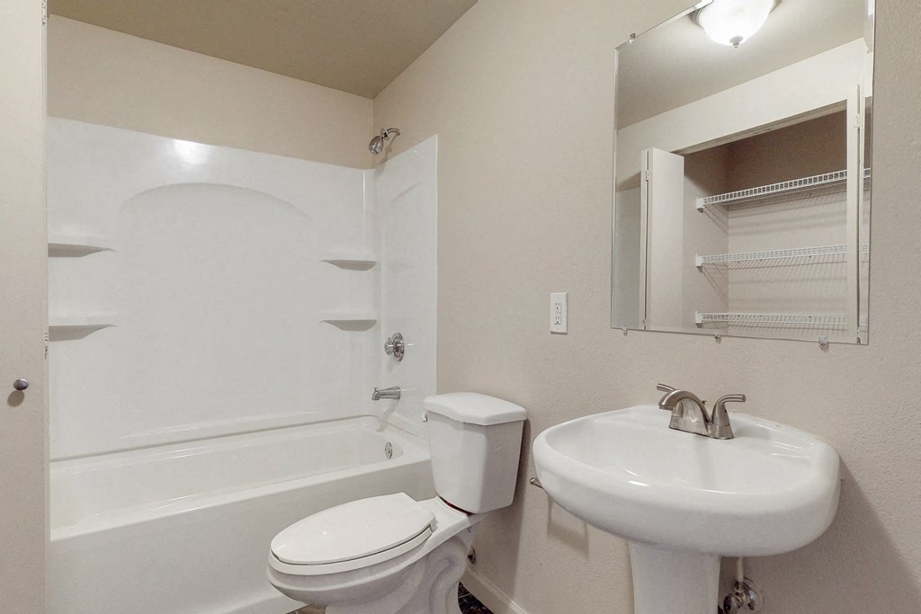 a bathroom with a sink toilet and a bath tub