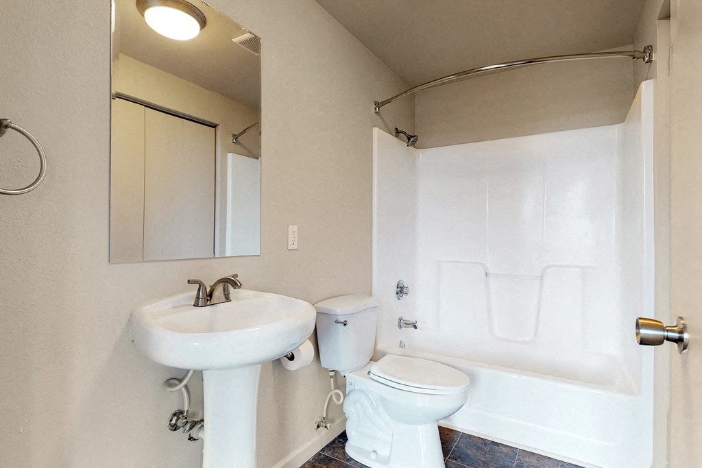 a bathroom with a sink toilet and a bath tub