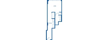 A floor plan of a living and kitchen area.