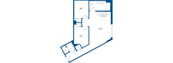 A blueprint of a house with a living room, kitchen, and den.