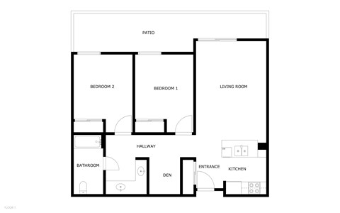 A black and white image of a floor plan for a house.