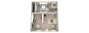 a 3d rendering of a bedroom with a bathroom and a living room at Sunnymead Apts Apartments, Moreno Valley, California