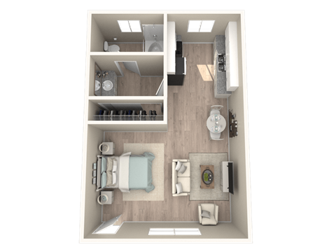a floor plan of a bedroom with a bathroom and a living room at Sunnymead Apts Apartments, Moreno Valley, 92553