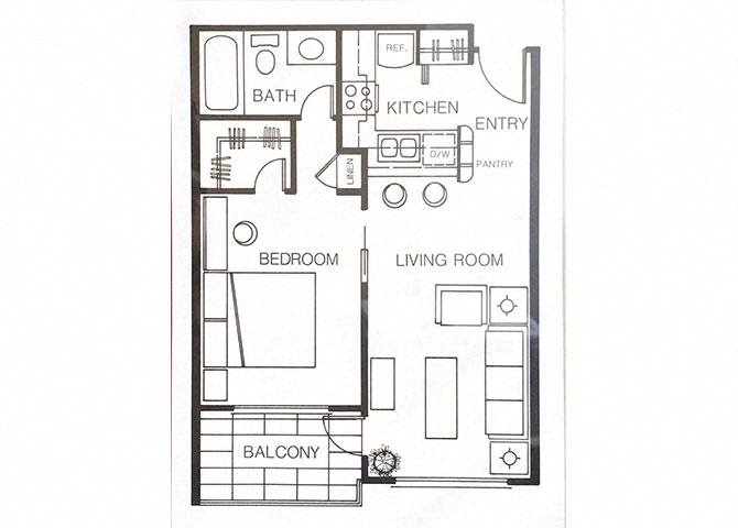 1x1floorplan at Huntington Terrace North Senior, Huntington Beach, CA