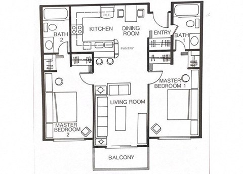 2x2 floorplanat Huntington Terrace North Senior, Huntington Beach California