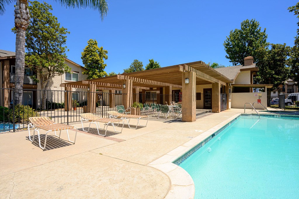 our apartments showcase an unique swimming pool at Oak Terrace Senior Apts, California, 92543