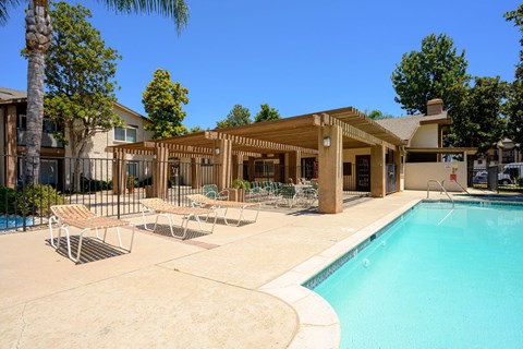 our apartments showcase an unique swimming pool at Oak Terrace Senior Apts, California, 92543