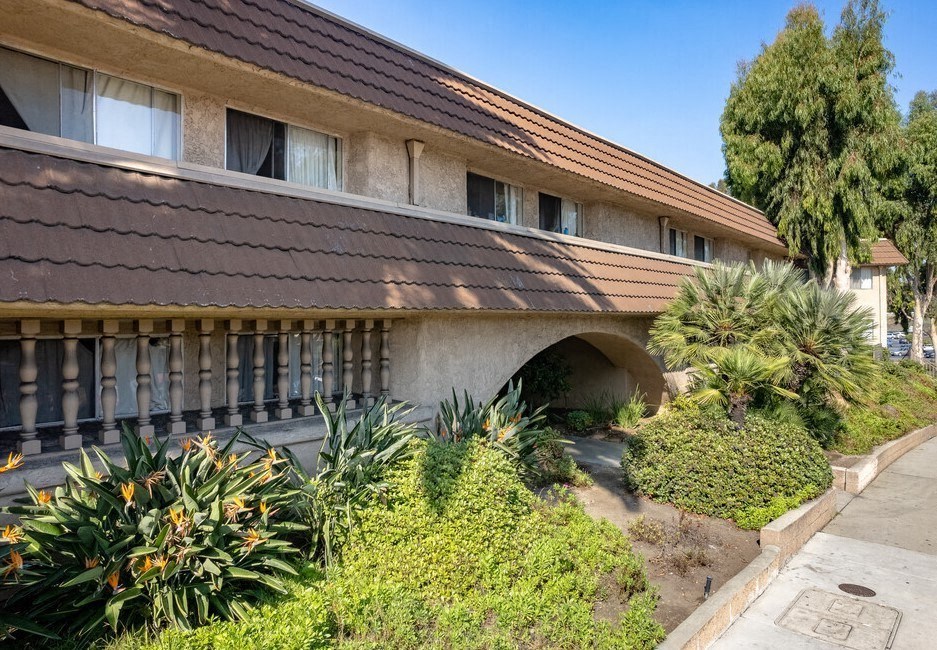 a building with a garden in front of it at North View Terrace, Montebello California