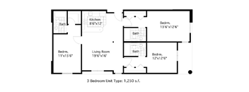 1 Bedroom 1 Bath Floor Plan at International Village UCR Student Housing, Riverside