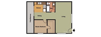 1 bedroom 1 bathroom floor plan at Terramonte Apartment Homes, Pomona, 91767 