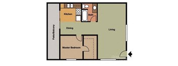 1 bedroom 1 bathroom floor plan at Terramonte Apartment Homes, Pomona, 91767