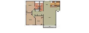 3 bedroom 2 bathroom floor plan at Terramonte Apartment Homes, California