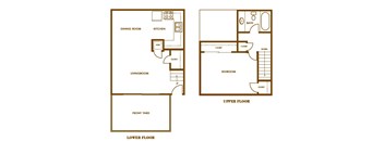 A floor plan of a two-story house with labeled rooms.
