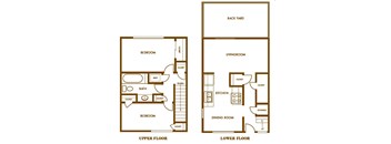 A floor plan of a two-story house with labeled rooms.