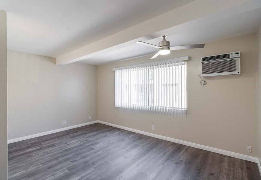 an empty room with a ceiling fan and a window at Mountainview Venture, California, 91722