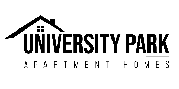 the logo for university park apartments with a house