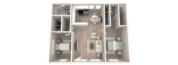 a 3d rendering of a floor plan with a bedroom and a bathroom at Sunnymead Apts Apartments, Moreno Valley
