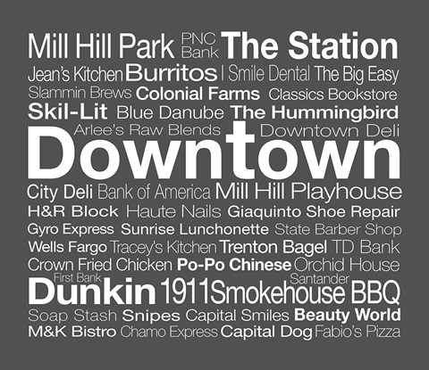 A black background with white text listing various businesses.