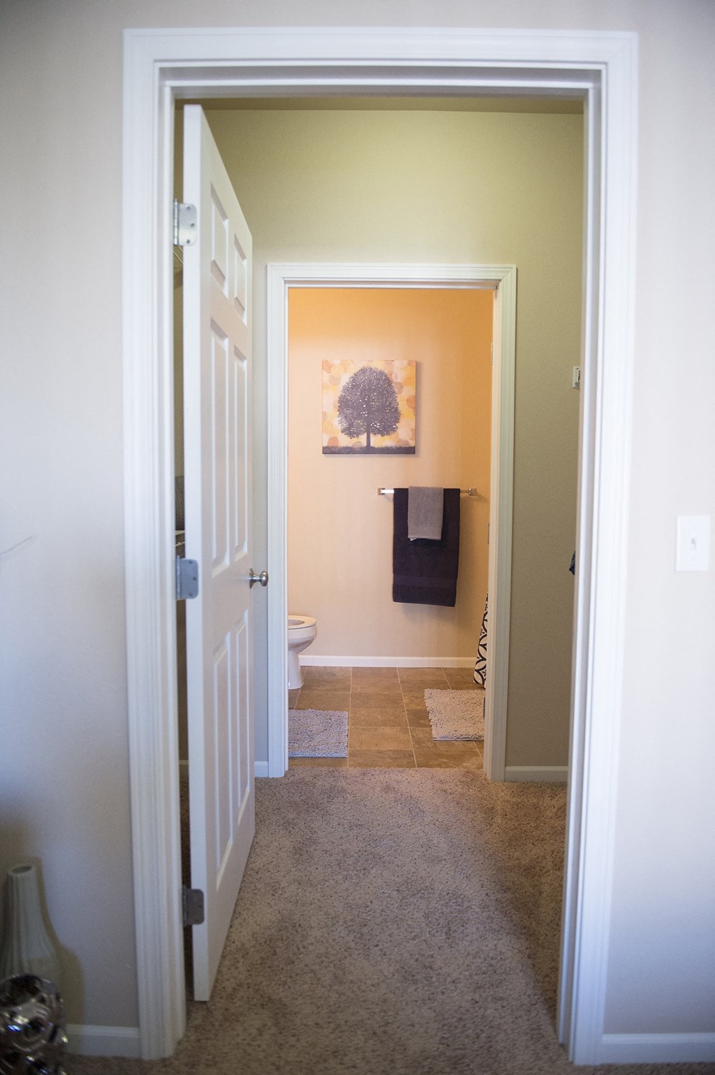 a view of the bathroom from the living room at Hearthstone Apartments and Townhomes, Apple Valley